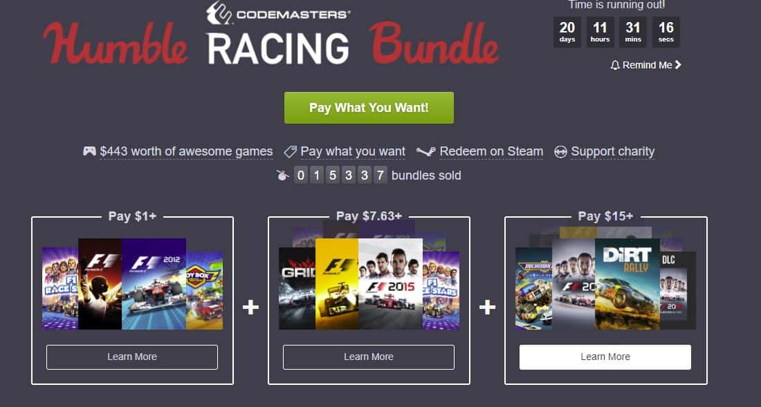 Il nuovo Humble Racing Bundle Codemasters: serie F1, GRID e DIRT in offerta