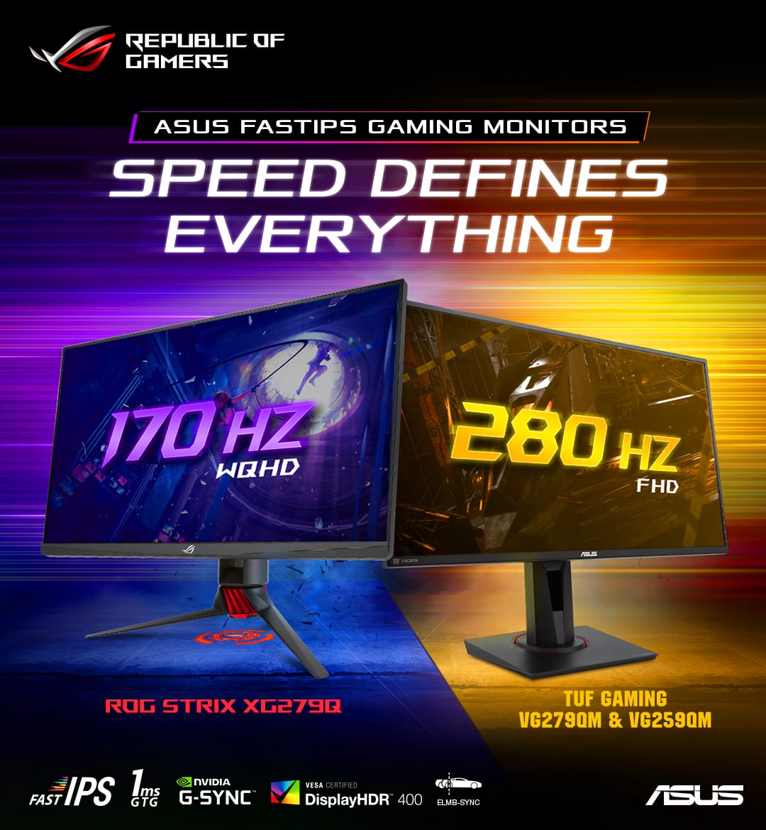 ASUS annuncia i monitor TUF VG279QM, VG259QM a 280Hz e ROG Strix XG279Q a 170HZ con tecnologia FastIPS