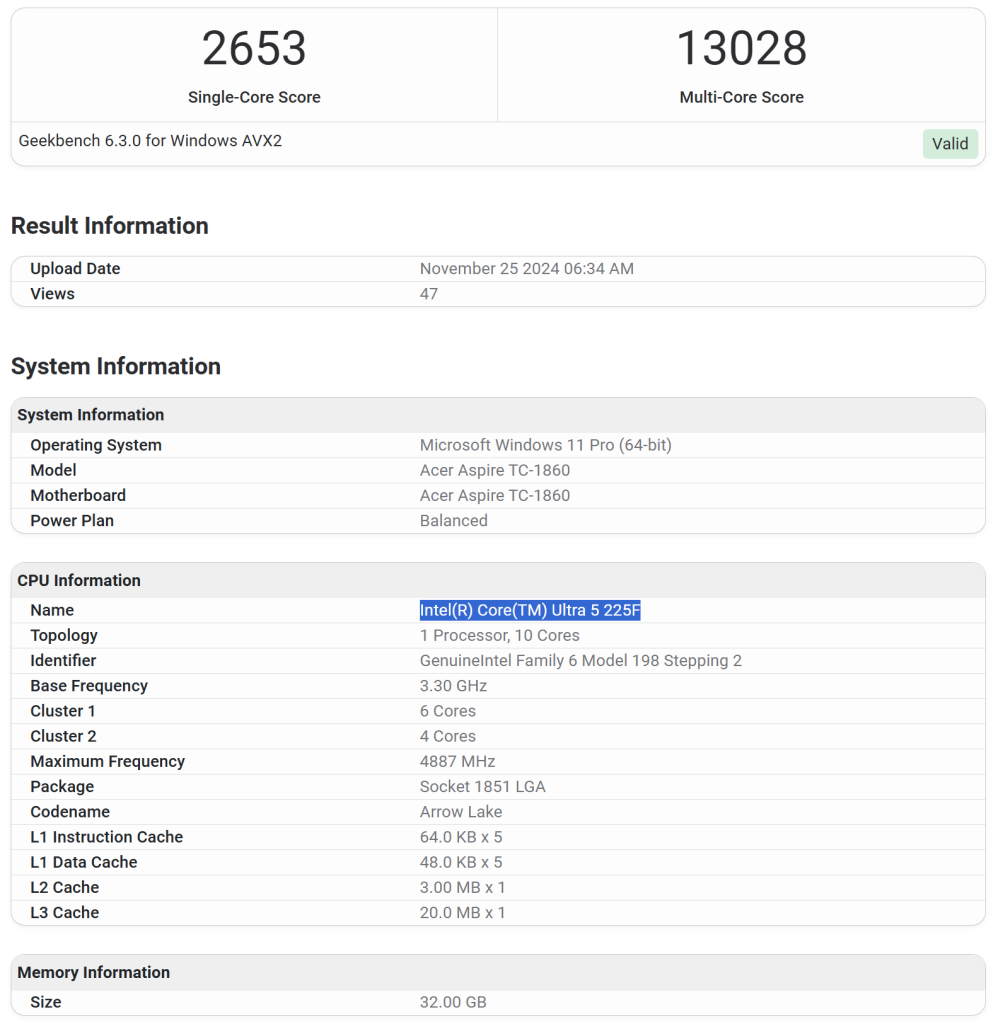 CORE ULTRA 5 225F